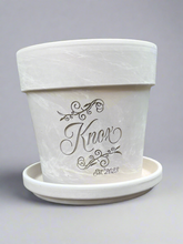 Load image into Gallery viewer, Personalized Flower Pot with Scrolls – Custom Family Name Planter – Engraved Gift for Weddings, Anniversaries or New Homes