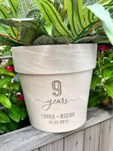 Load image into Gallery viewer, Engraved Anniversary Flower Pot – Custom Milestone Year, Names & Date – Pottery Gift for 9th or Any Anniversary