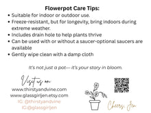 Load image into Gallery viewer, a flowerpot care tips poster with a picture of a flower pot