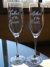 Load image into Gallery viewer, Custom Hand Engraved Mother of the Bride or Mother of the Groom Champagne Glass