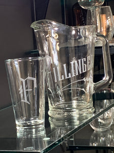 Hand Cut Beer Pint and Pitcher Set engraved with Initial and Last Name