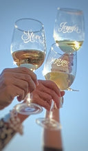 Load image into Gallery viewer, Personalized Etched Wine Glass with Designer Script Name | Glass or Crystal | 16 oz or 19 oz |