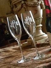 Load image into Gallery viewer, Old English Hand Cut Monogrammed Connoisseur Champagne Flutes