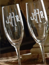 Load image into Gallery viewer, Old English Hand Cut Monogrammed Connoisseur Champagne Flutes