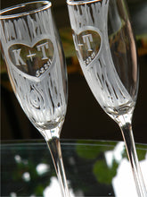 Load image into Gallery viewer, Personalized Hand Cut Carved Tree Champagne Glasses
