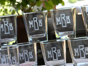 Hand Cut Classic Block Monogrammed Square Whiskey Glass