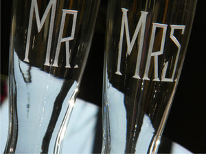 Hand Cut Mr. & Mrs. Pilsner Beer Glass | Set of 2