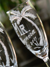 Load image into Gallery viewer, Hand Cut Mr. and Mrs. Beach Destination Wedding Champagne Flute | Set of 2