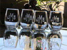 Load image into Gallery viewer, Stemless Wine Glasses with Hand Cut Classic Block Monogram, 15 oz