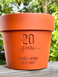 Anniversary Gift | Deep Etched Custom Clay Flower Pot | Engraved Flowerpot | Terra cotta Planter | White Granite Marble, Red, or Basalt Clay