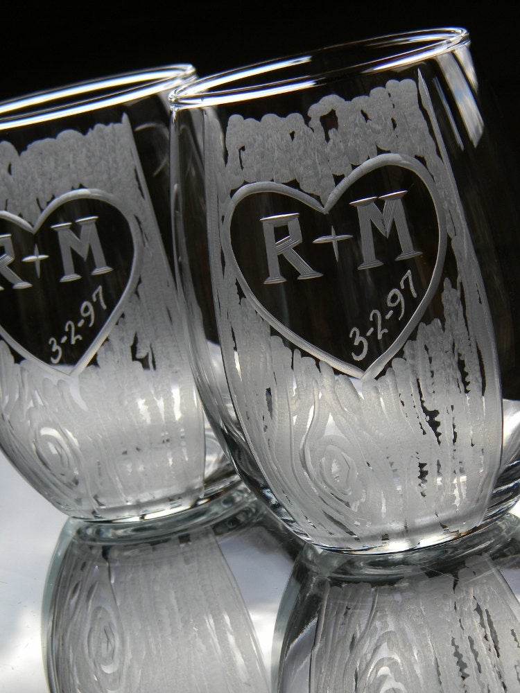 Hand Cut Monogrammed Stemless Wine Glass