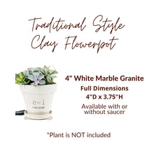 Load image into Gallery viewer, Couples Flowerpot Gift 4 inch White Granite Clay Flower Pot with Initials + Heart Engraved