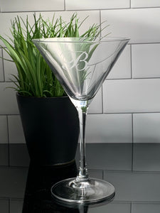 Set of 4 Crystal Martini Glass Etched with Monogram, 10 oz