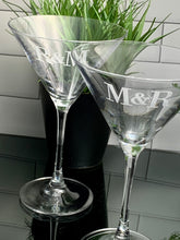 Load image into Gallery viewer, Set of 4 Crystal Martini Glass Etched with Monogram, 10 oz