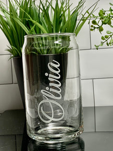 12 oz Soda Can Glass Etched with Name or Custom Text