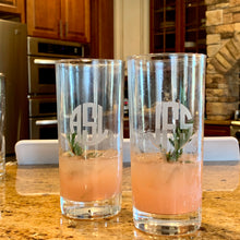 Load image into Gallery viewer, 15 oz Beverage Hiball Glass Personalized with Monogram, Thirsty + Vine at $15