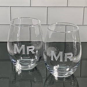 Mix and Match, Mr and Mr 21 oz Stemless Wine Glasses | Set of 2