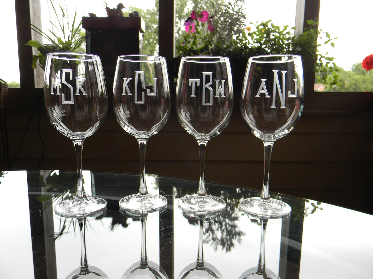 Brennan Collection Wine Glass Set with 2 Letter Kensington Monogram  Engraving