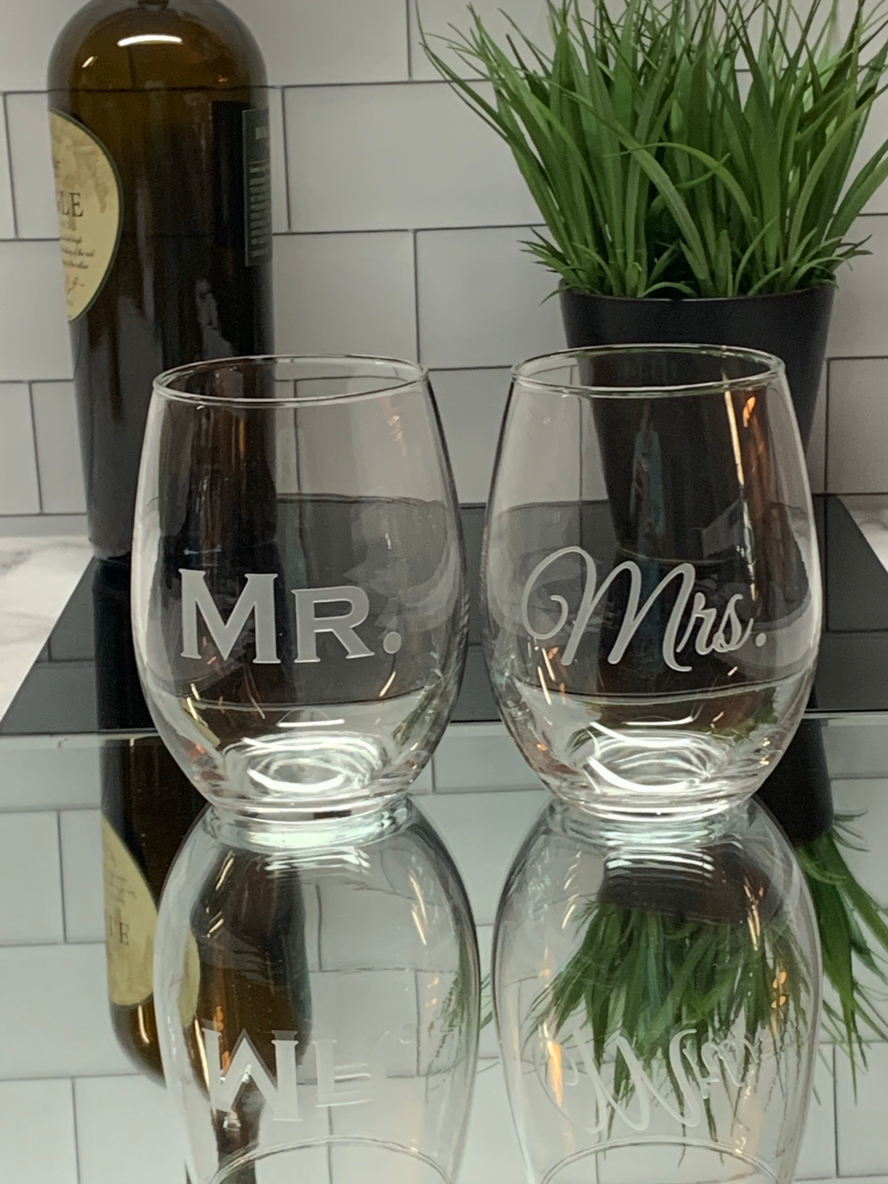 Mr & Mrs Neutral Printed Wine Glass by Shutterfly