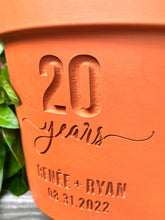 Load image into Gallery viewer, Engraved Anniversary Flower Pot – Custom Milestone Year, Names &amp; Date – Pottery Gift for 9th or Any Anniversary