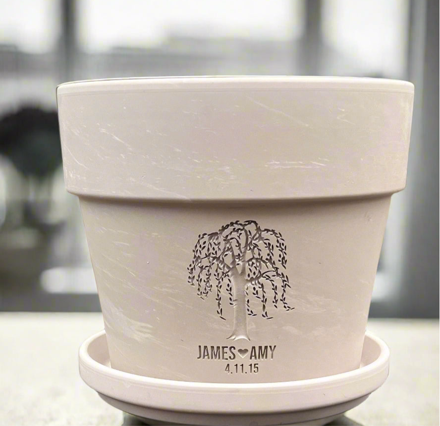custom ceramic flower pot Personalized Willow Tree Flower Pot – Custom Names and Date – Engraved Pottery Gift for 9th Anniversary or Wedding