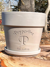 Load image into Gallery viewer, Personalized Family Name Flower Pot – Engraved Monogram &amp; Date – Custom Initial