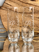 Load image into Gallery viewer, Monogram Stemless Champagne Flute – Single Script Initial &amp; Optional Date