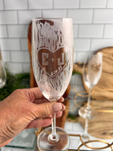 Load image into Gallery viewer, Personalized Hand Cut Carved Tree Champagne Glasses