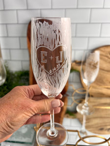 Personalized Hand Cut Carved Tree Champagne Glasses