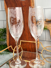 Load image into Gallery viewer, Personalized Hand Cut Carved Tree Champagne Glasses
