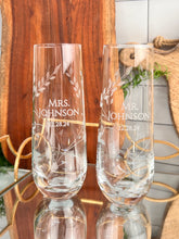 Load image into Gallery viewer, Mr. &amp; Mrs. Stemless Champagne Flute – Engraved with Last Name &amp; Date