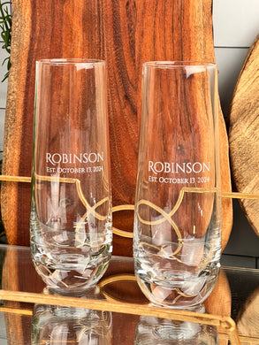 Family Name Stemless Champagne Flute – Personalized with Date