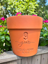 Load image into Gallery viewer, Engraved Anniversary Flower Pot – Custom Milestone Year, Names &amp; Date – Pottery Gift for 9th or Any Anniversary