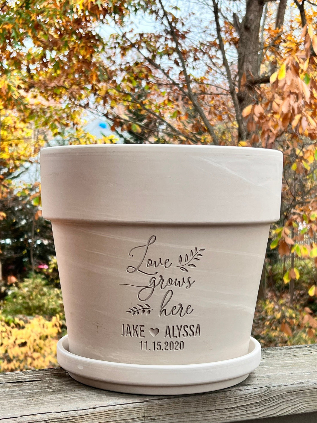 anniversary plant pot Personalized Love Grows Here Wedding or Anniversary Carved Flower Pot Gift
