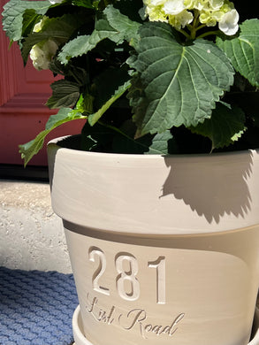 Large White Granite Clay Flower Pot with Custom Address