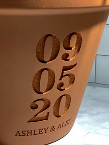 customised plant pot Stacked Date | Deep Etched Custom Carved Clay Flower Pot | Engraved Flowerpot
