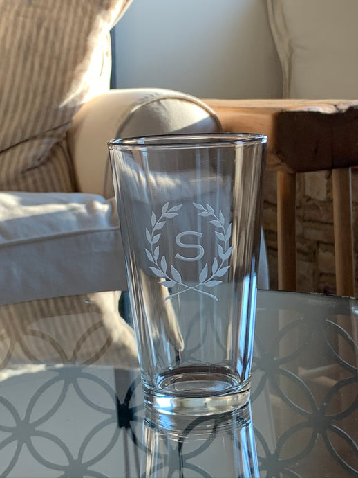Pint Glass with Monogram, 16 oz