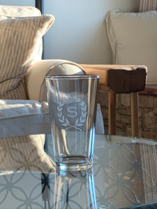 Pint Glass with Monogram, 16 oz