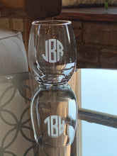 Load image into Gallery viewer, Stemless Wine Glass with Etched Monogram, 21 oz