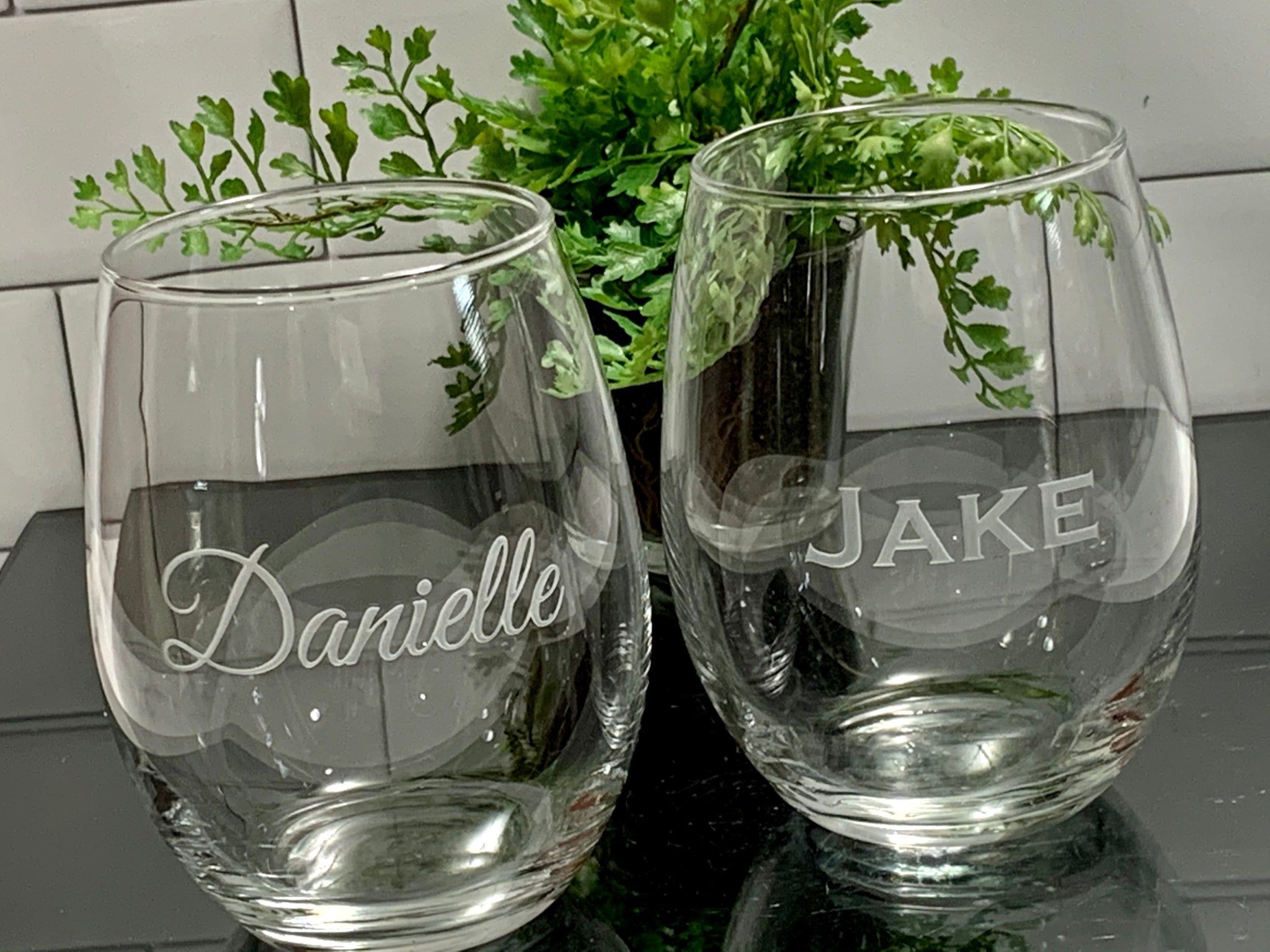 Personalized 21 oz. Stemless Wine Glasses - Set of 4