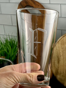 Hand Cut Beer Pint and Pitcher Set engraved with Initial and Last Name