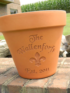 large personalised terracotta plant pots Engraved Custom Carved Fleur de Lis Terra Cotta Flower Pot | Planter
