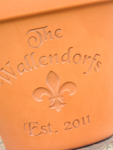 large personalised terracotta plant pots Engraved Custom Carved Fleur de Lis Terra Cotta Flower Pot | Planter
