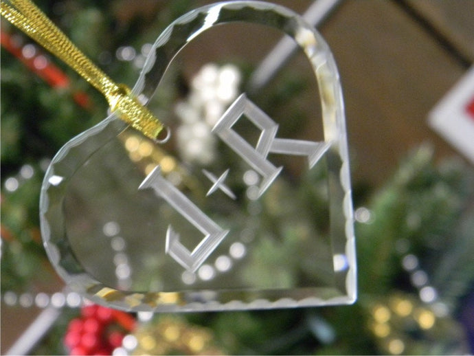 Heart Shaped Glass Ornament with Hand Cut Initials