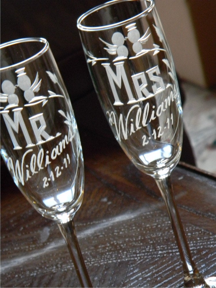 Custom Mr and Mrs Toasting Champagne Flutes Set of 2