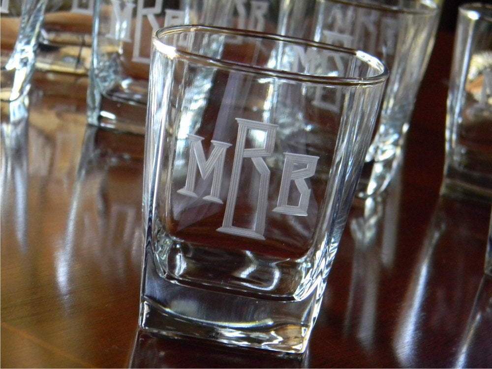 Hand Cut Classic Block Monogrammed Square Whiskey Glass