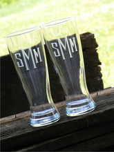 Load image into Gallery viewer, Hand Cut Pilsner Beer Glass with Thick and Thin Block Monogram