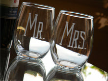 Load image into Gallery viewer, Hand Cut MR &amp; MRS Stemless Wine Glass | Set of 2