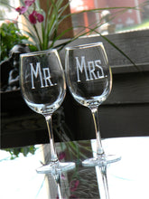 Load image into Gallery viewer, Hand Cut Mr. &amp; Mrs. Wine Glass | Set of 2