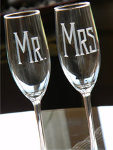Load image into Gallery viewer, Hand Cut Mr. &amp; Mrs. Champagne Toasting Flute | Set of 2